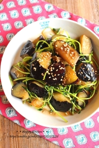 茄子と豆苗の簡単麺つゆ炒め