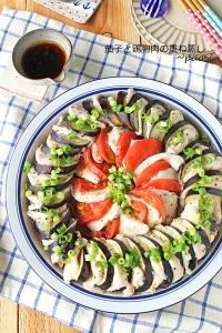 レンジでヘルシー鶏胸肉と茄子の重ね蒸し☆