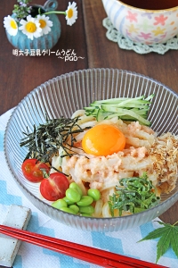 明太子豆乳クリームうどん☆レンジで簡単和えるだけ