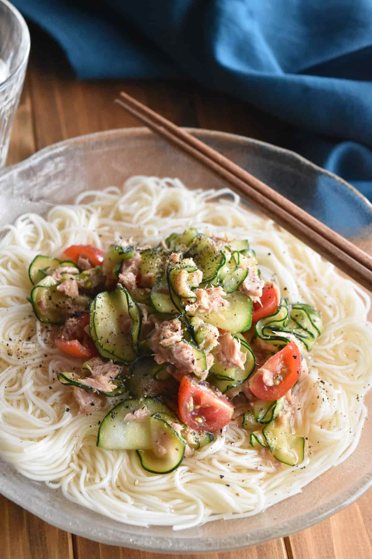 出来上がり(ツナとズッキーニの旨塩そうめん)