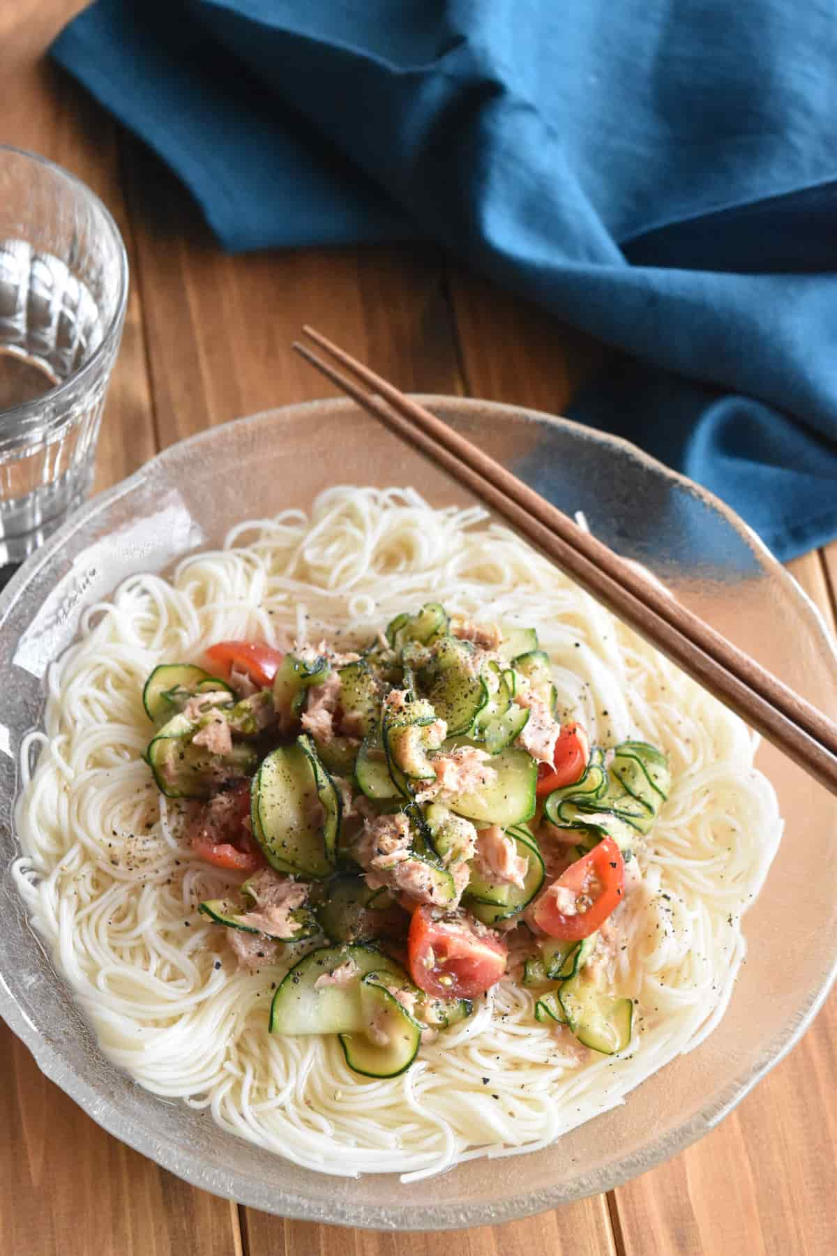 出来上がり(ツナとズッキーニの旨塩そうめん)