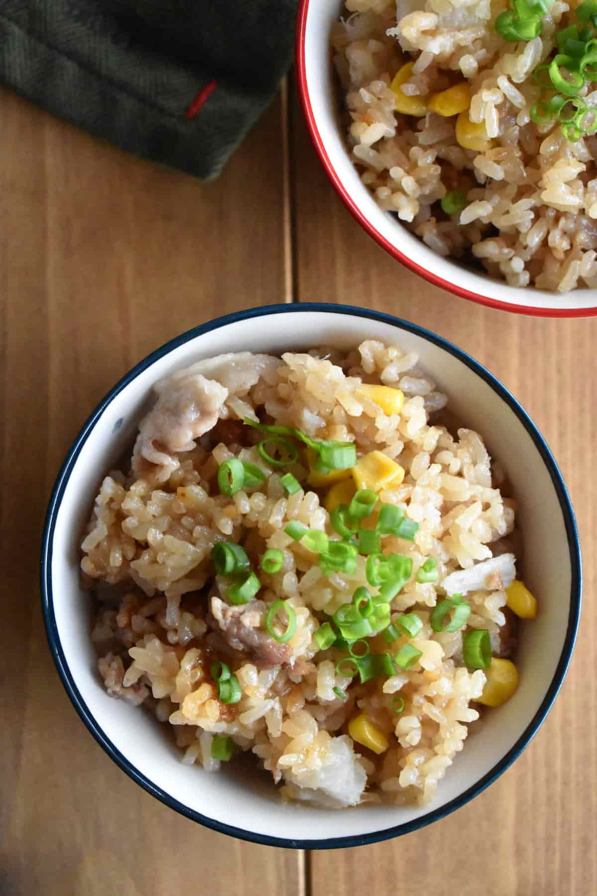 仕上げ（豚こまと長芋の炊き込みご飯）