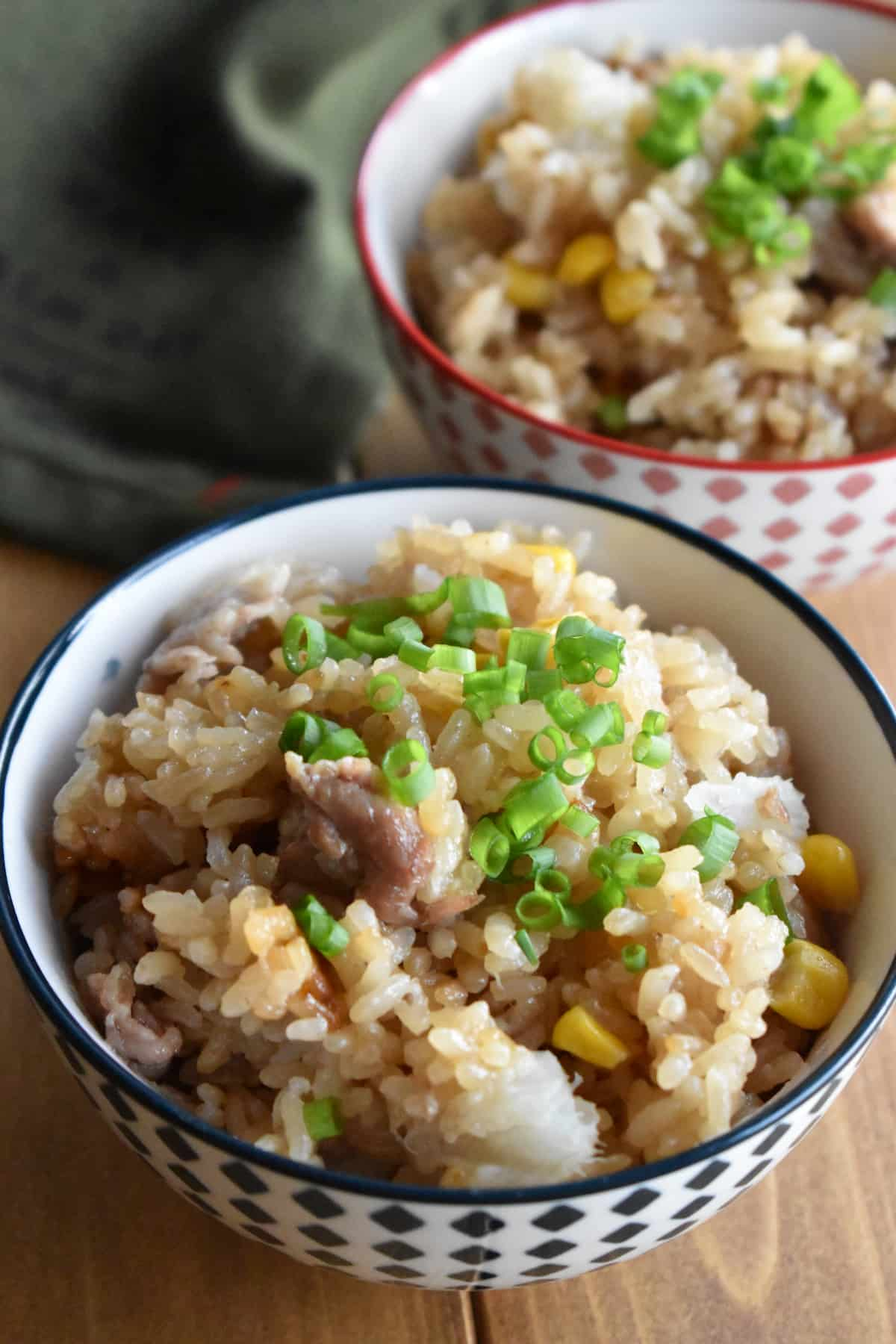 仕上げ（豚こまと長芋の炊き込みご飯）