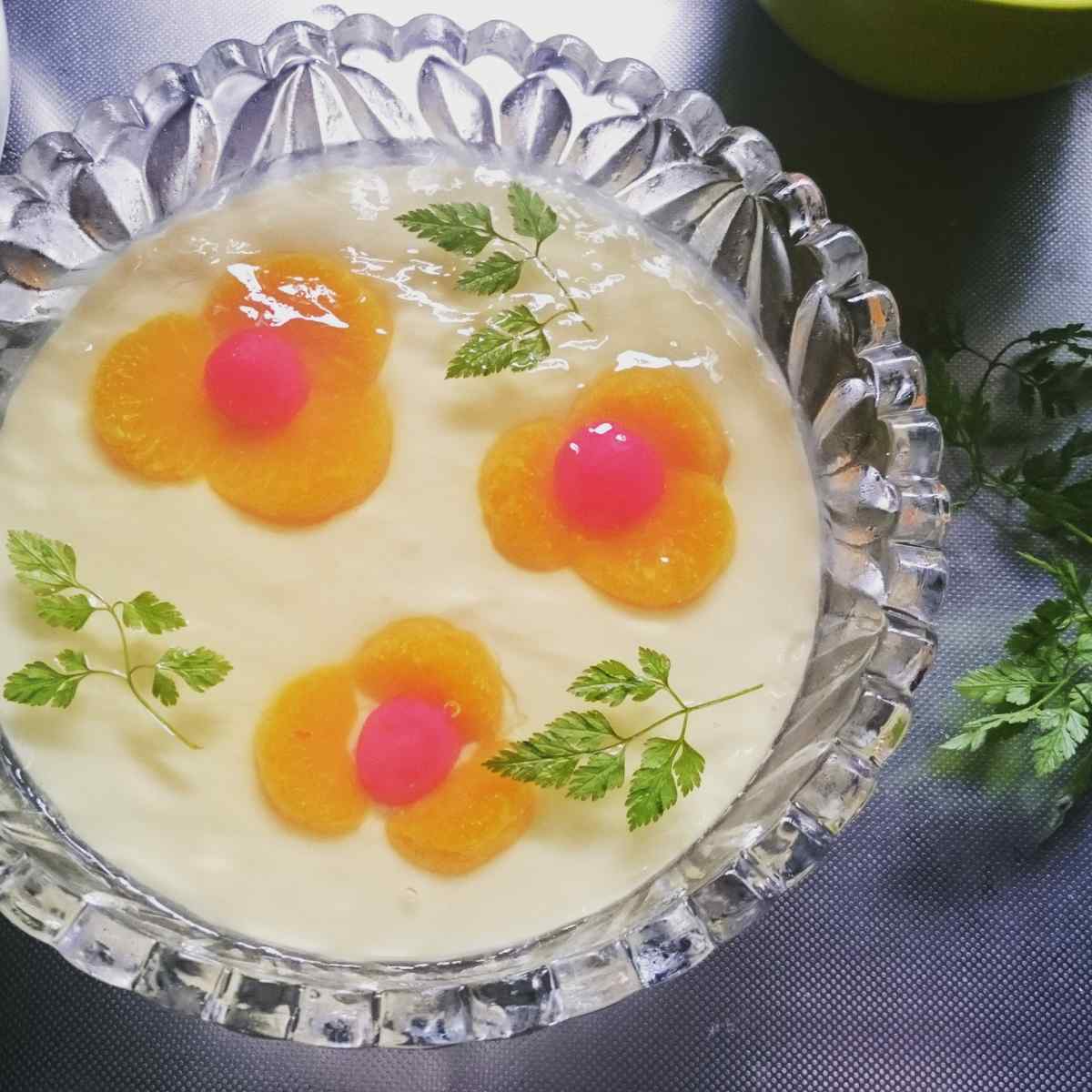 ちょっとレトロなみかんの花咲く豆乳杏仁豆腐♪