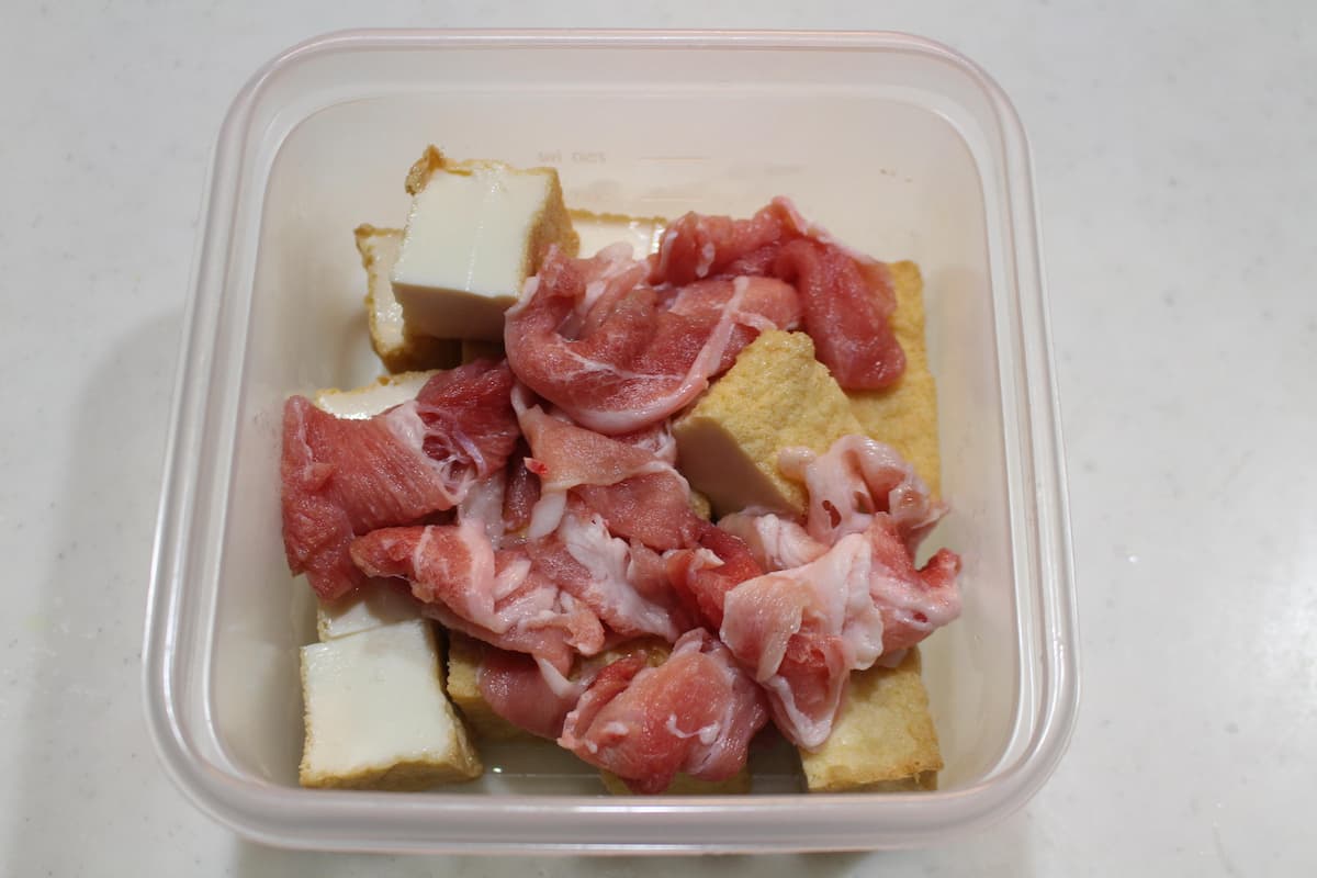 「厚揚げと豚肉の照りうま煮」
