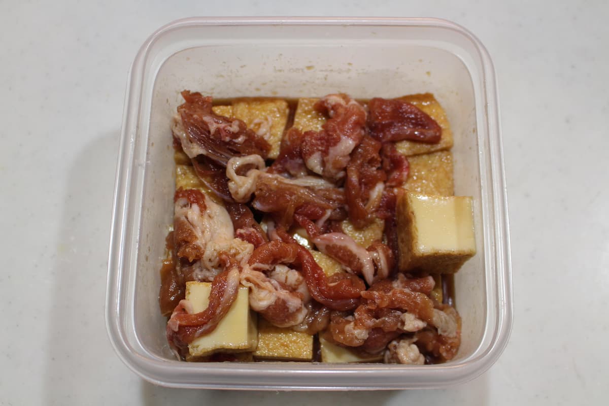「厚揚げと豚肉の照りうま煮」