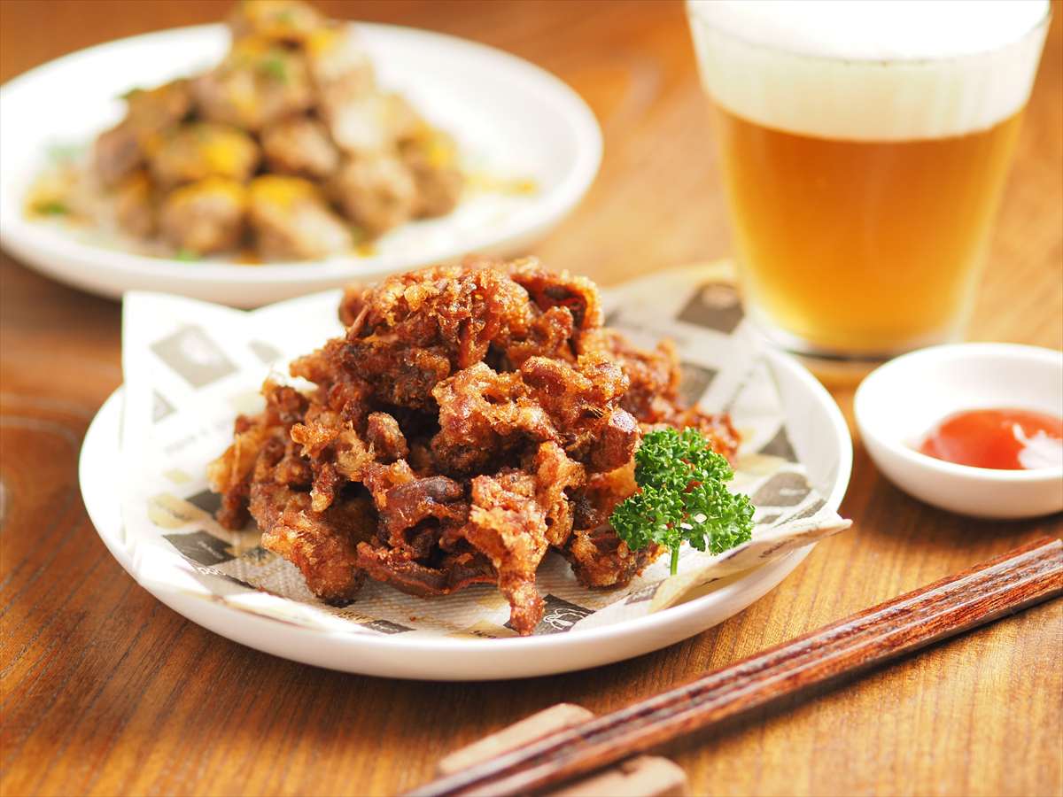 砂肝のカレー炒め、切り取った銀皮も捨てずに「銀皮のとくとく唐揚げ」にして美味しく食べる