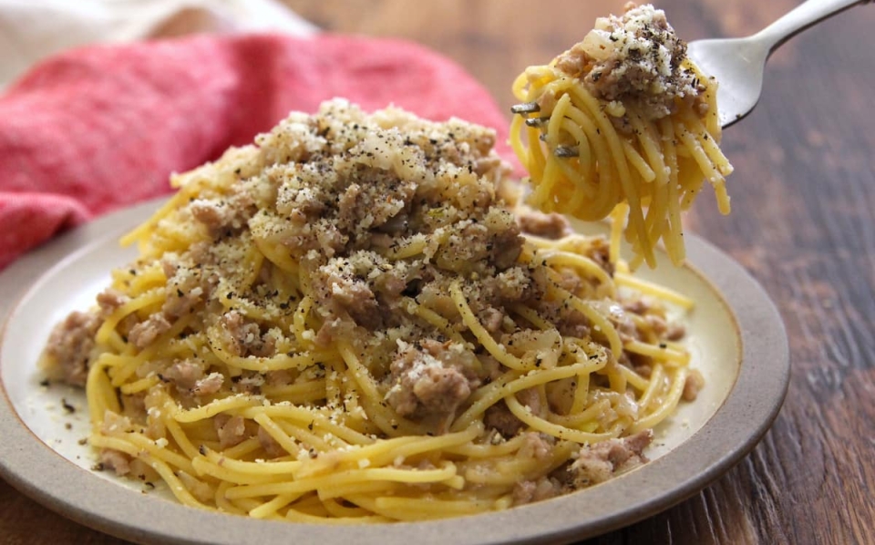 ランチにもおすすめ！あま～い脂がおいしい「豚ひき肉のパスタ」