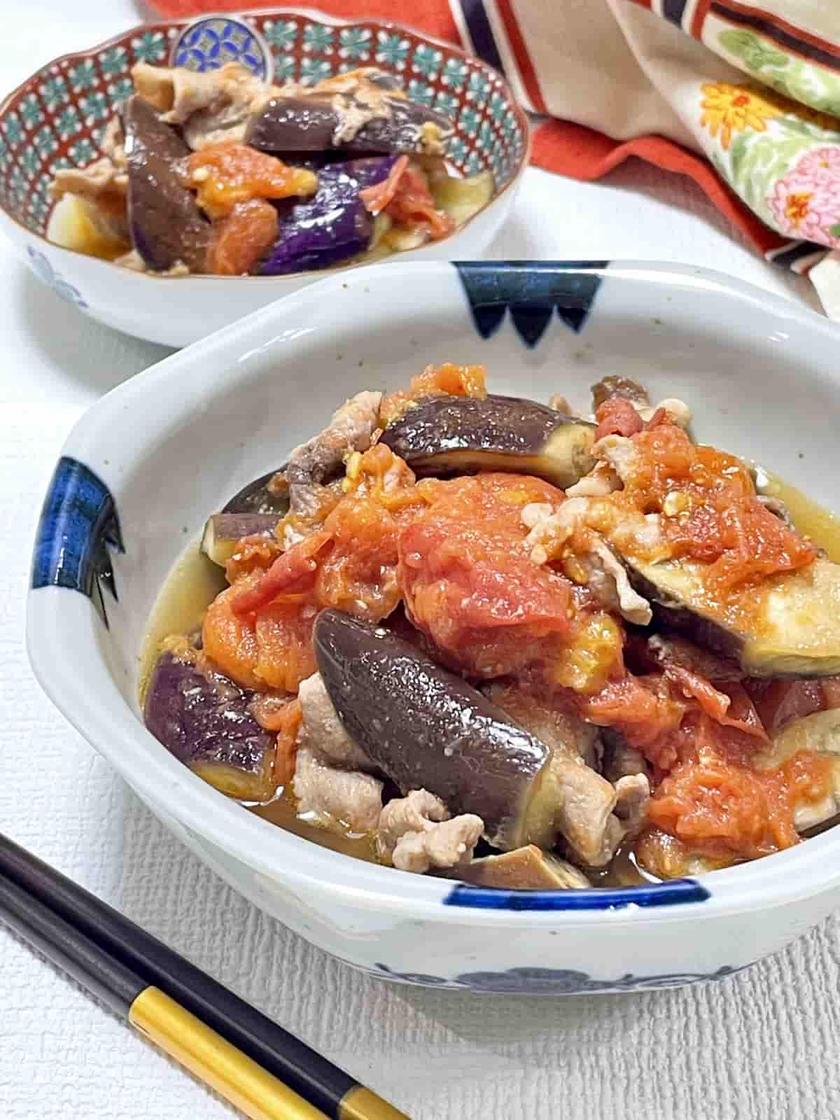 「なすとトマトの豚肉蒸し」レシピ