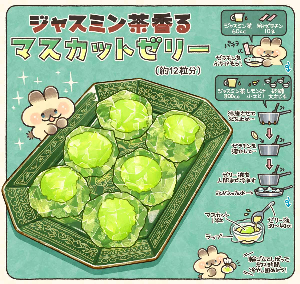 「ジャスミン茶香る！マスカットゼリー」レシピ