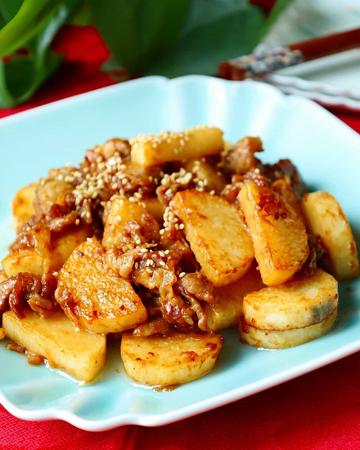 長芋と豚こまのスタミナ炒め1