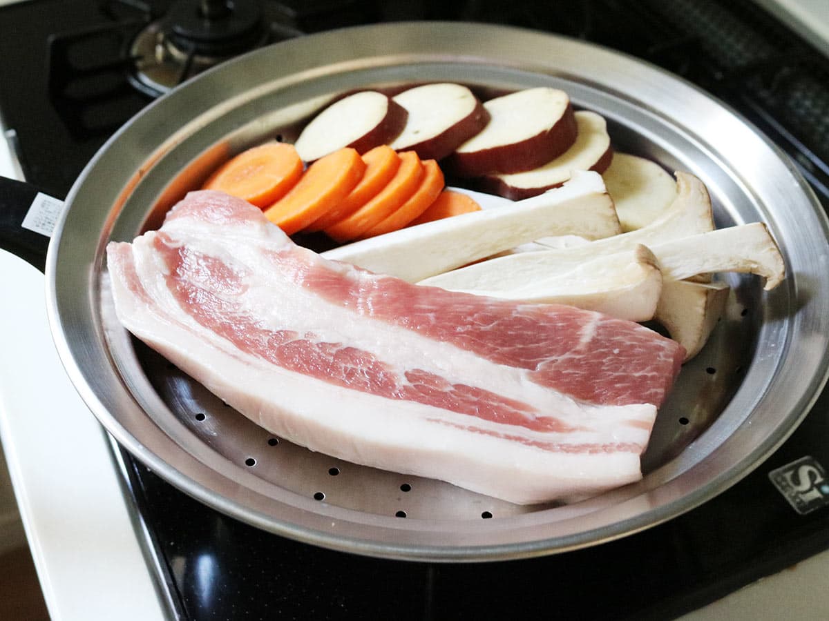 見える蓋付 お手入れしやすいステンレス 蒸し器 フライパン用24~26cm