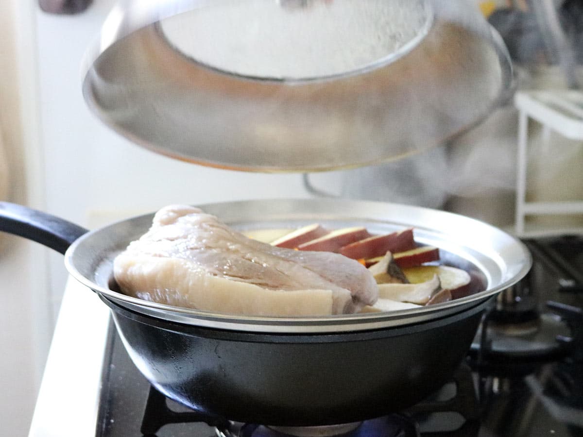 見える蓋付 お手入れしやすいステンレス 蒸し器 フライパン用24~26cm