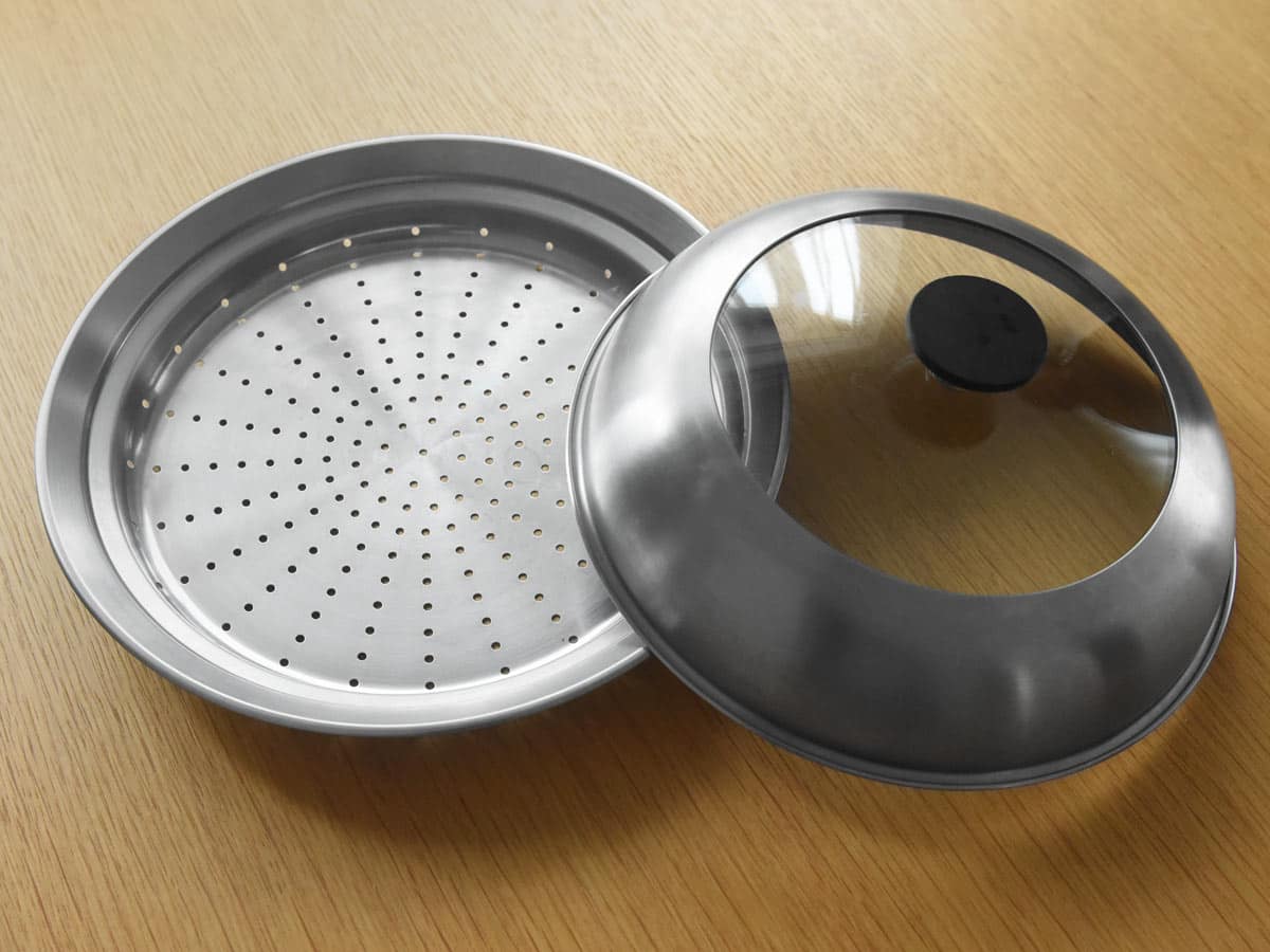 見える蓋付 お手入れしやすいステンレス 蒸し器 「フライパン用24~26cm」