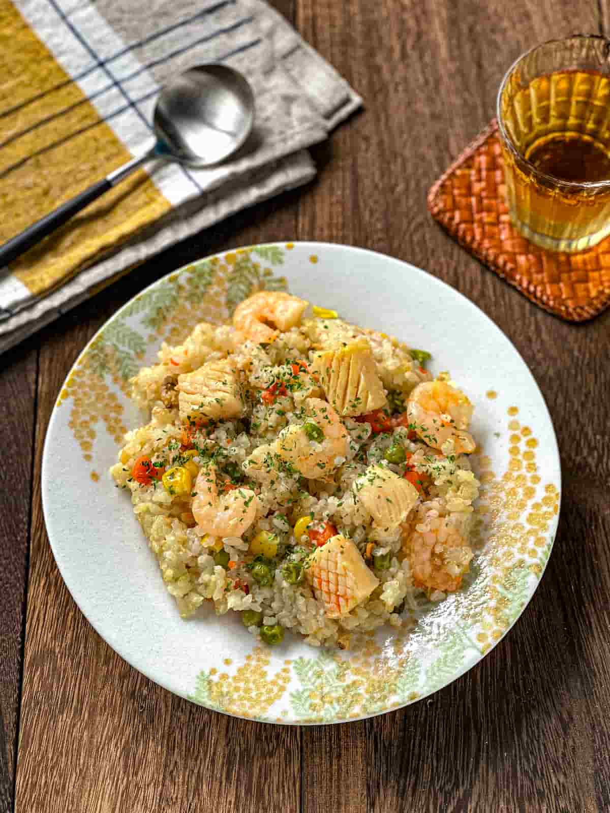 ほったらかしでOK ！「ヘルシーシーフードピラフ」の作り方