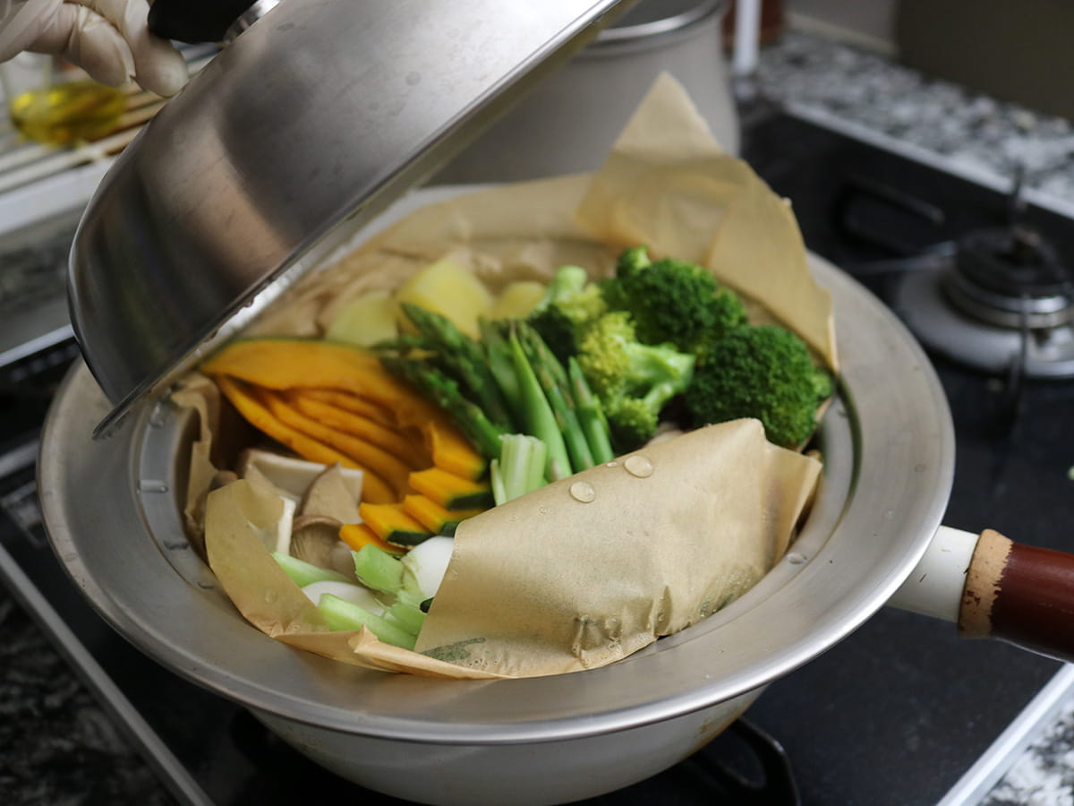 見える蓋付 お手入れしやすいステンレス 蒸し器 お鍋用20～22cm