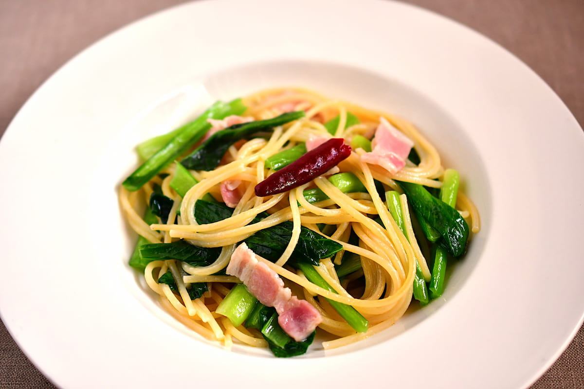 小松菜の浅漬けを使ったパスタ