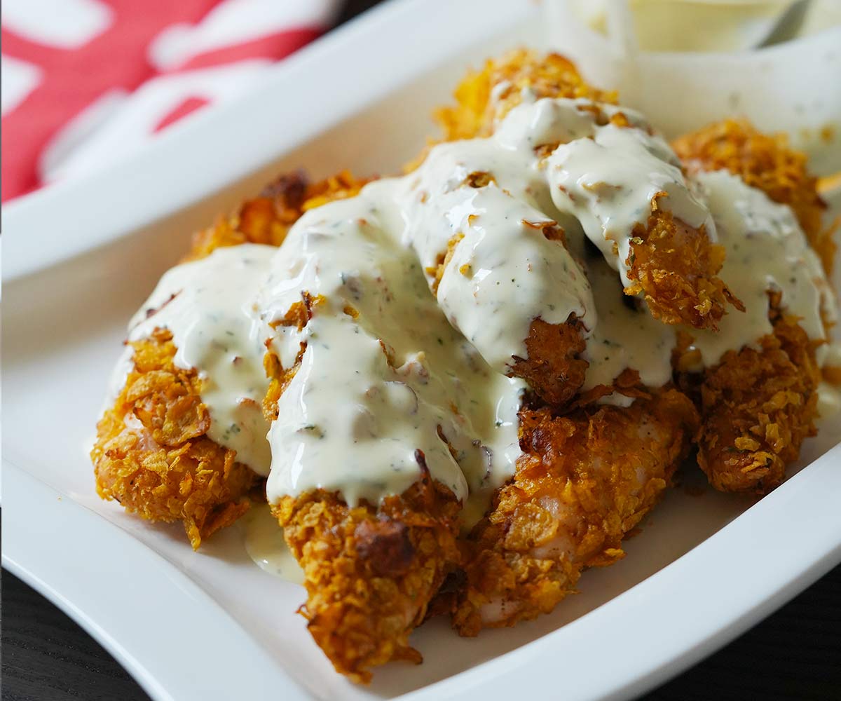 「コーンフレークで作る揚げないクリスピーチキン