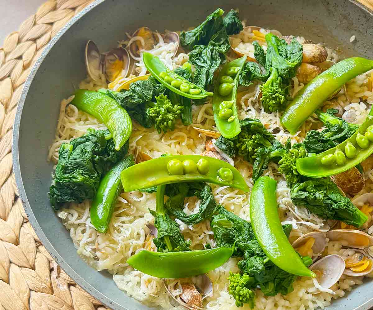 春野菜とあさりとしらすの和風パエリア