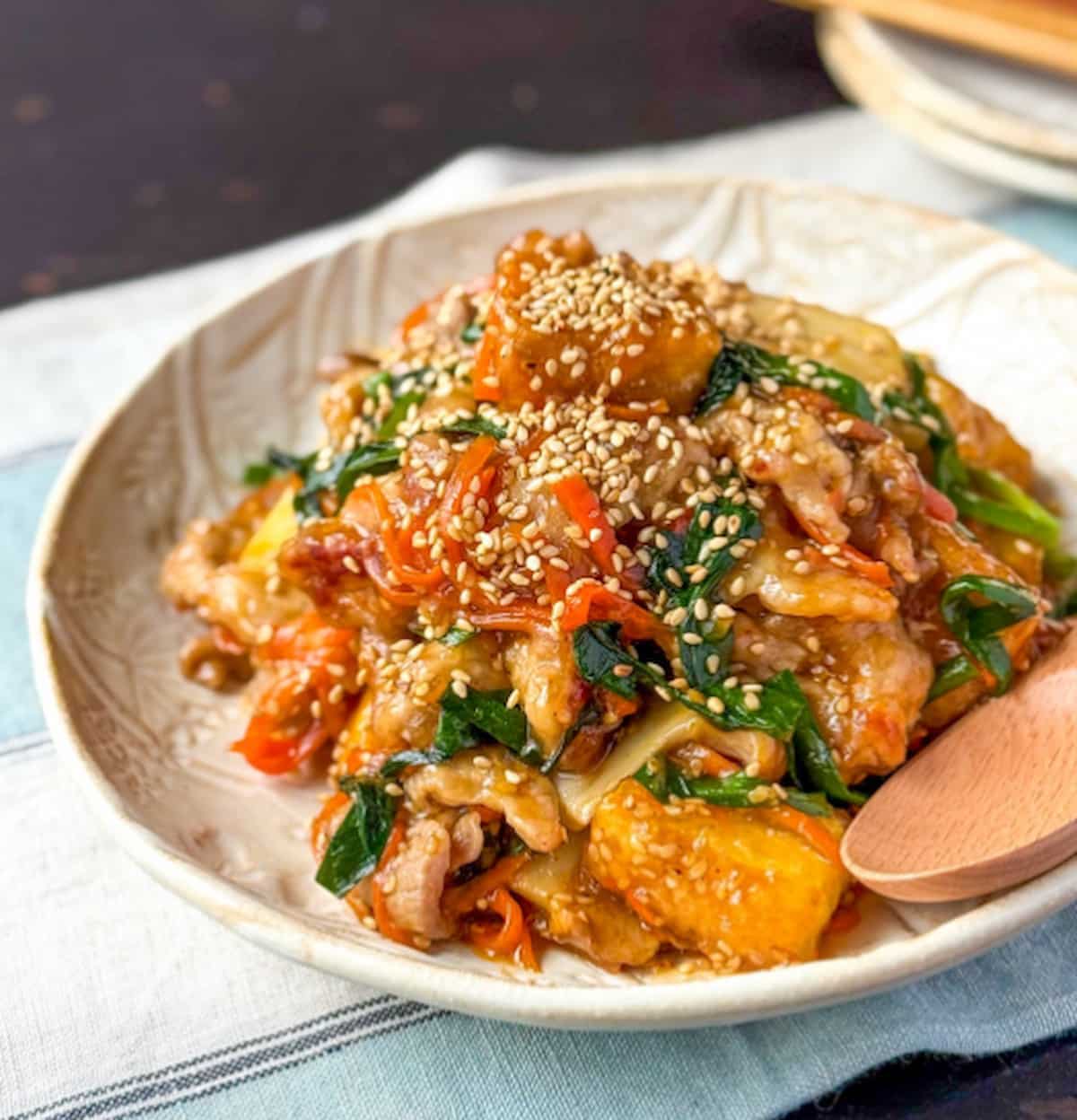 うさまるさん 豚こま厚揚げおかず 豚こま厚揚げのプルコギ風