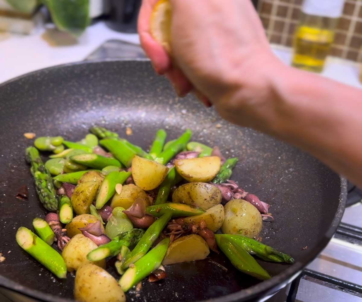 たっぷり春野菜とホタルイカのペペロンチーノ