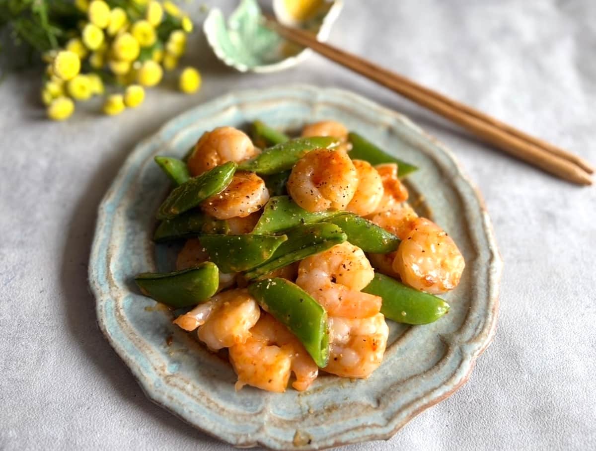 海老とスナップエンドウのマヨ炒め