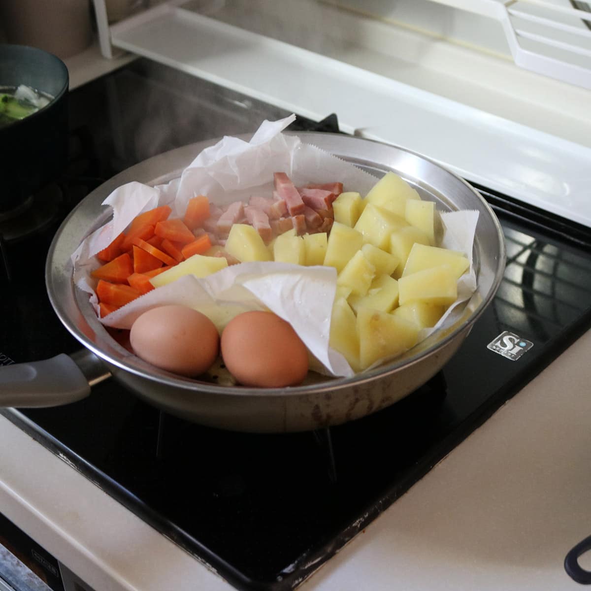 見える蓋付 お手入れしやすいステンレス 蒸し器 フライパン用24～26cm【送料無料】