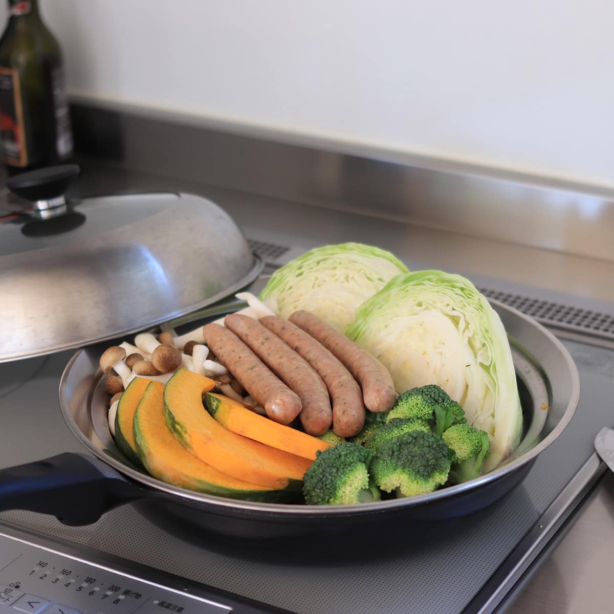 見える蓋付 お手入れしやすいステンレス 蒸し器 フライパン用24～26cm【送料無料】