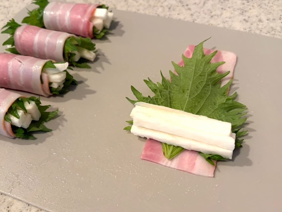 長芋の大葉ベーコン巻き
