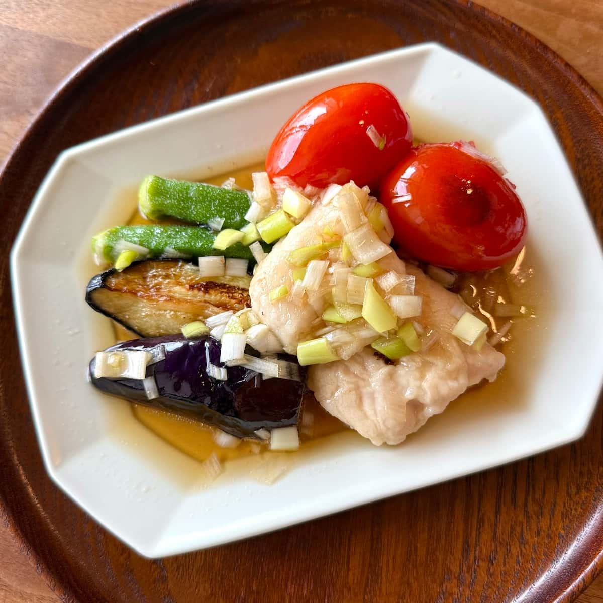 夏野菜とささみの香味焼き浸しの完成写真