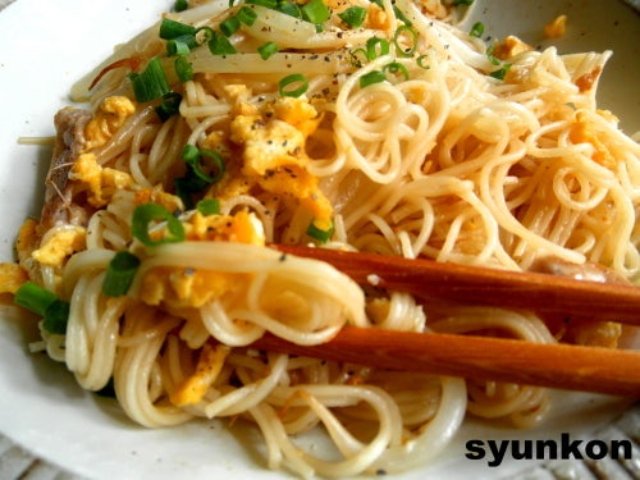 豚肉と卵ともやしのそうめんチャンプルー