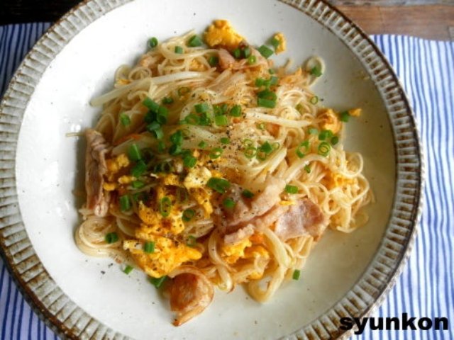 豚肉と卵ともやしのそうめんチャンプルー